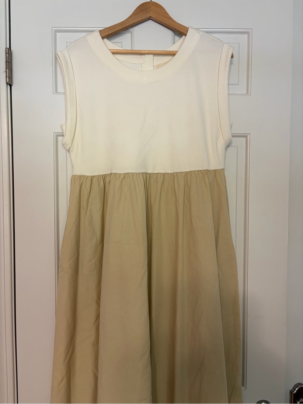 MAEVE Anthropologie Cream and Tan Sleeveless Panel Dress - Picture 2 of 6